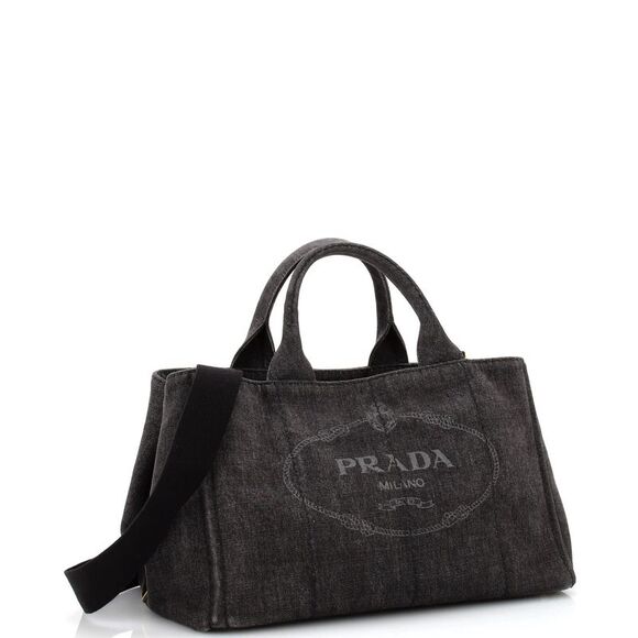 Prada Canapa Convertible Tote Denim Medium Black - Picture 2 of 8